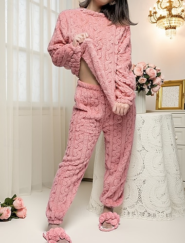  női pizsama otthoni ruha bolyhos polár flanel pizsama szett hétköznapi tiszta szín rugalmas derék nadrág nyaraló otthon mindennapi hosszú ujjú kerek nyak fehér rózsaszín királykék lila khaki ősz tél bő szabású