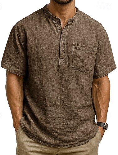  Per uomo Camicia Camicia popover Camicia Estiva Camicia casual Camicia da Spiaggia Nero Bianco Verde chiaro Verde scuro Viola Manica Corta Semplice Colletto alla coreana Vacanza Camicia hawaiana Tasca