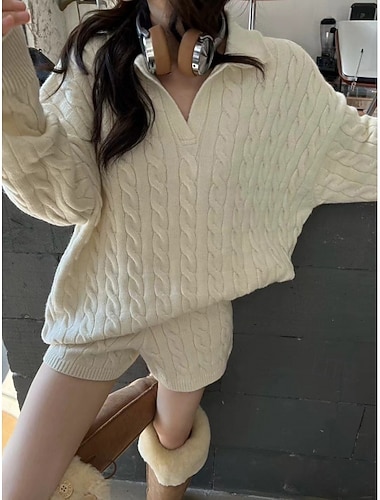  Dámské Aktivní Šik ven Soupravy šortek Bolero Top Dlouhý rukáv Do V Pevná barva Venkovní Dovolená Denní Černá Béžová Šedá Podzim Běžný