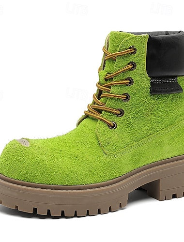  Męskie Botki Buty robocze Spacery Zabytkowe Codzienny PU Wzrost Zwiększenie Wygodny Kozaki Sznurowane Migdałowy Ciemnobrązowy Czarny Jesień Zima