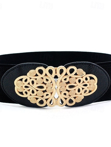  Жен. Пояс PU Черный Золотой Пояс на талию Для улицы выходные Чистый цвет