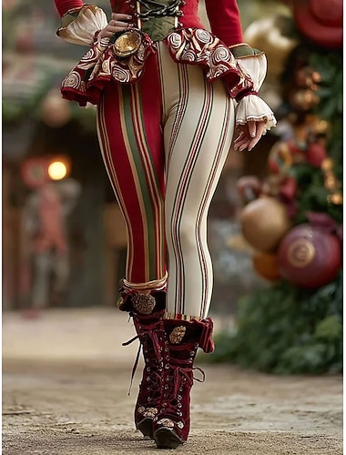  Dame Leggings Ferie Vintage Etnisk Stil Full Lengde Høy Midje Bukser Stygg Grafisk Stripete 3D Trykk Hurtigtørking Pusteevne Myk Høy Elastisitet Utendørs Hjem Avslappet Beige Sommer Vår