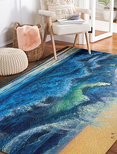  Ozeanwelle und Strand Teppich für Wohnzimmer und Schlafzimmer Faux Kaschmir Küstenmeer Teppich weich rutschfest maschinenwaschbar Teppich Centerville Sunset von Dakota Daetwiler