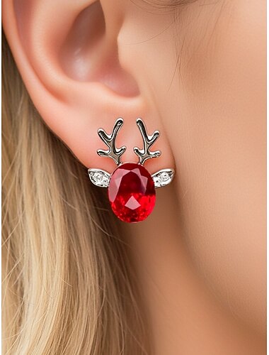  Julereinsdyrøreringer til dame - elegant design med rød krystall og sølvgevir til høytidsfester og festlige anledninger, tilgjengelig i flere farger