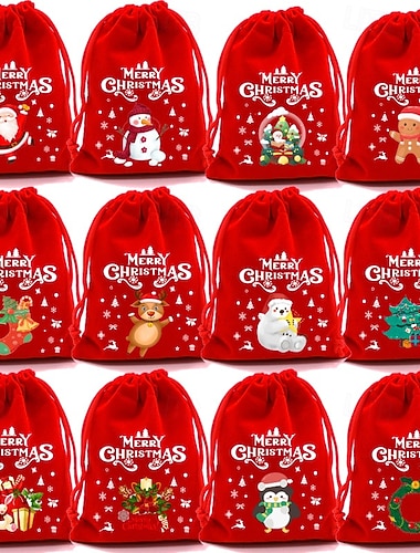  12 stuks vakantie trekkoord cadeauzakjes kerstcadeauverpakkingszakken zakjes voor kerstcadeaus feestgunsten