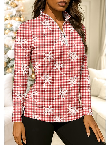  Dame قميص Sportsskjorte POLO T-skjorte Tennisskjorte Langermet Glidelås Blomster Quarter Zip UPF50+ UV-bestandig Høy Elastisitet Fukttransport Pustende Volleyball Tennis Golf Høy krage Glidelåskrage