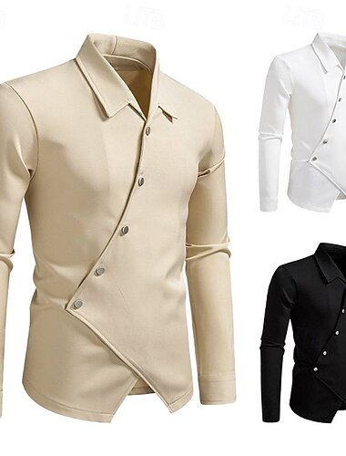 Herren Hemd Freizeithemd Kragenhemd Knopfhemd Designerhemd Schwarz Weiß Kaki Langarm Einfach Umlegekragen Urlaub Lässig Unregelmäßiger Saum Bekleidung Mode Modern Lässig   Herren Hemd Freizeithemd Kragenhemd Knopfhemd Designerhemd Schwarz Weiß Kaki Langarm Einfach Umlegekragen Urlaub Lässig Unregelmäßiger Saum Bekleidung Mode Modern Lässig