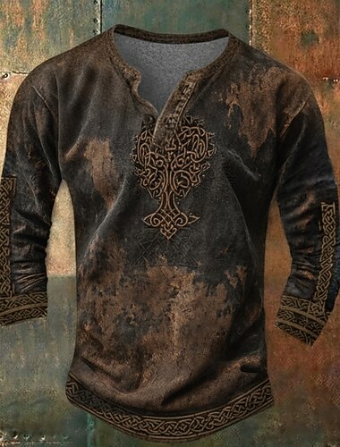 Homens Árvore Viking Camisa Henley T-shirt Manga Longa Vintage Moda Retro Casual Feriado Para Noite Outono Primavera & Outono Marron Escuro Henley Camiseta Henley   Homens Árvore Viking Camisa Henley T-shirt Manga Longa Vintage Moda Retro Casual Feriado Para Noite Outono Primavera & Outono Marron Escuro Henley Camiseta Henley