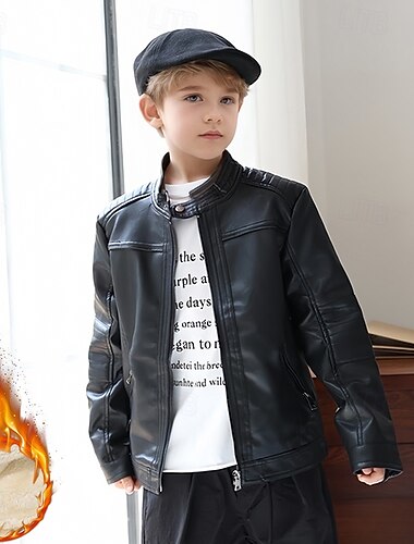 Детские Мальчики Черная кожаная куртка Флисовая жилетка Жакет Верхняя одежда Полотняное плетение Длинный рукав Застегнуться ЗАЩИТА ОТ ВЛАГИ Сохраняет тепло Защита от ветра Пальто Повседневные   Детские Мальчики Черная кожаная куртка Флисовая жилетка Жакет Верхняя одежда Полотняное плетение Длинный рукав Застегнуться ЗАЩИТА ОТ ВЛАГИ Сохраняет тепло Защита от ветра Пальто Повседневные