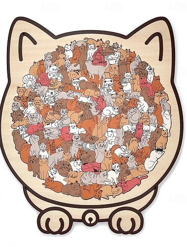  135-teiliges Holzpuzzle in Katzenform in Mailard-/Macaron-/Holz-/Morandi-Farben für Erwachsene, süßes Holzpuzzle mit Katzenumriss, kreatives Puzzlegeschenk, Schreibtischdekoration für das Homeoffice