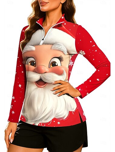  Χριστούγεννα Γυναικεία Άγιος Βασίλης 3D εκτύπωση Αστείος Φούτερ πόλο Μπλούζες Πουκάμισο Αθλητικό πουκάμισο Μακρυμάνικο Στάμπα Τρίμηνο φερμουάρ Pullover UPF50