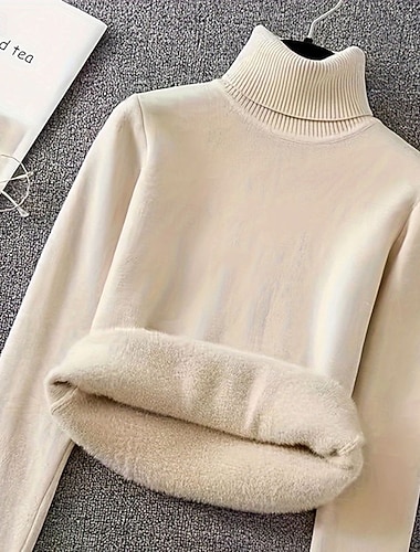  Damen Pullover Elegant Mode Streetwear Einfarbig Gerippt Rollkragen Gestrickt Druck Langarm Normale Oberteile Stricken Outdoor Täglich Ferien Weinrot Schwarz Herbst Winter