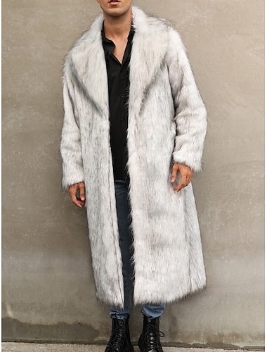  Муж. Зимняя куртка Искусственное меховое пальто Отпуск Повседневные Сохраняет тепло Флис Осень Зима Полотняное плетение Мода Уличный стиль Лацкан Длинная Черный Белый Желтый Жакеты