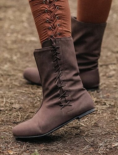  ヴィンテージ 中世 ルネッサンス シューズ フラットジャズブーツ ターンシューズ 海賊 バイキング Ranger エルフ アーチェリー ソリッド 仮装 男性用 男女兼用 セルティック 海賊 ファンタジー ハロウィーン カーニバル 性能 LARP レンフェア 成人 シューズ オールシーズン