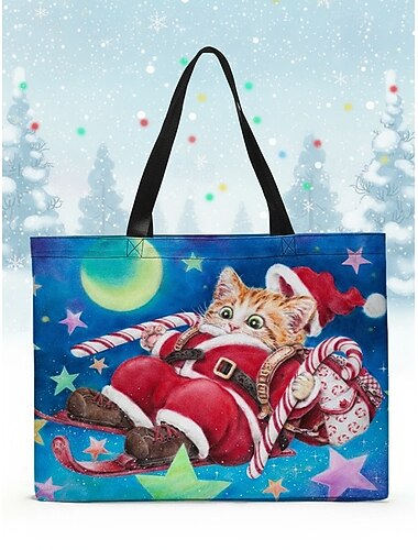  Juleveske til dame – med Kayomi Harais festlige kattedesign, livlige farger, justerbare skulderstropper, perfekt for julehandel, gaver og vinterutflukter