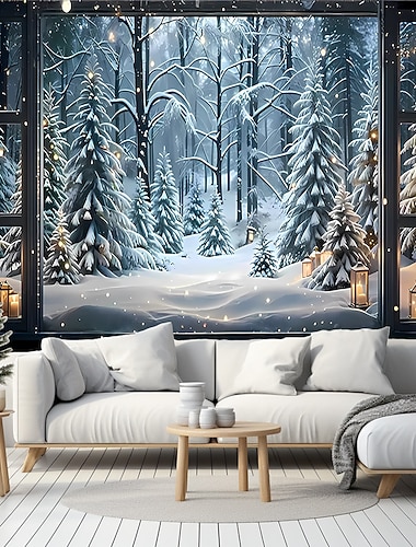  Vánoce gobelín Bannery Deka Zimní říše divů Moderní Útulný Večírek Obývací pokoj Koleje Střelecké pozadí Yard Dátek Bytové dekorace