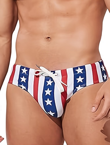  Homme string de bain Sous-Vêtements Slips de natation Élastique Respirant Bas Cordon de serrage Surf Bikini Plongée Rayures imprimé Été