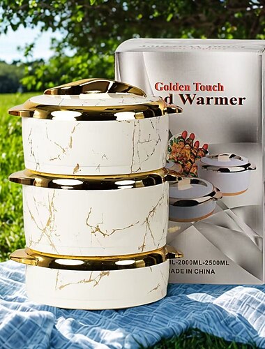  Matvarmersett med berøringsfunksjon, 3-delt termisk gryte med lokk, isolert beholder i rustfritt stål for varm/kald mat, kokekar med slippbelegg, moderne ABS-skall