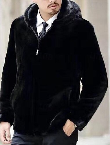 Herre Vinterjakke Uformell jakke Fuskepels Feriereise Daglig Hold Varm Fleece Vinter عادي Mote Gatemote Med hette Normal Svart Jakker   Herre Vinterjakke Uformell jakke Fuskepels Feriereise Daglig Hold Varm Fleece Vinter عادي Mote Gatemote Med hette Normal Svart Jakker