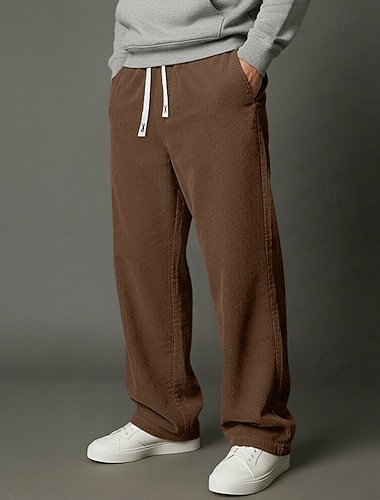  Homme Joggings Jogging à Jambes Larges Pantalons Pantalon en velours côtelé Pantalons Amples Cordon de serrage Taille Élastique Uni Évacuation de l'Humidité Respirant Longueur complète Extérieur