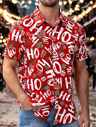  Święta Koszula zapinana na guziki Święty Mikołaj Graficzny Zabawne Zabawny na Męskie Dla dorosłych Druk 3D  Do Święta Karnawał Nowy Rok Impreza