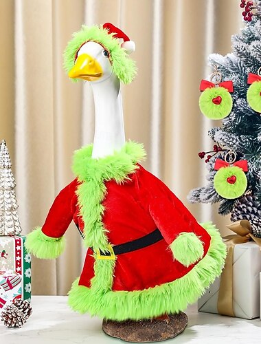  Świąteczne stroje gęsi na werandę, zabawny zielony strój gęsi na werandę, ubranie gęsi na trawnik, pasuje na 23, cementowa plastikowa figurka gęsi na Boże Narodzenie, ogród, patio, dekoracja