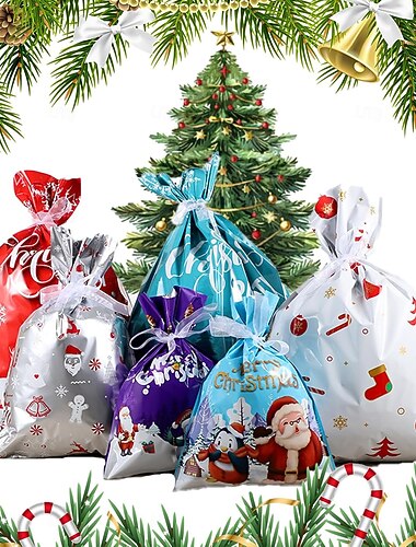  Bolsas de regalo navideñas con cordón MerryPouch, bolsas de dulces navideñas reutilizables para regalos y recuerdos de fiestas. &decoraciones para árboles de Navidad