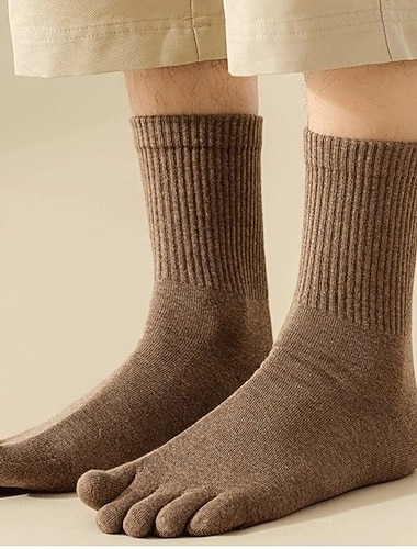  男性用 5ペア マルチパック ソックス 5本指ソックス ランニングソックス カジュアルソックス ブラック ホワイト カラー 平織り バケーション スポーツ 日常 ベーシック 普通の厚さ 春 秋 ファッション カジュアル