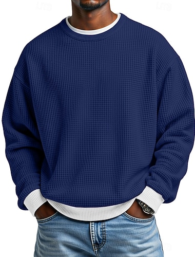  Herren Waffel T-Shirt Pullover Sweatshirt T-Shirt Langarmshirt Langarm Rundhalsausschnitt Runden Winter Frühling & Herbst Einfach Mode Designer Basic Mode Falscher Zweiteiler Urlaub Straße Lässig