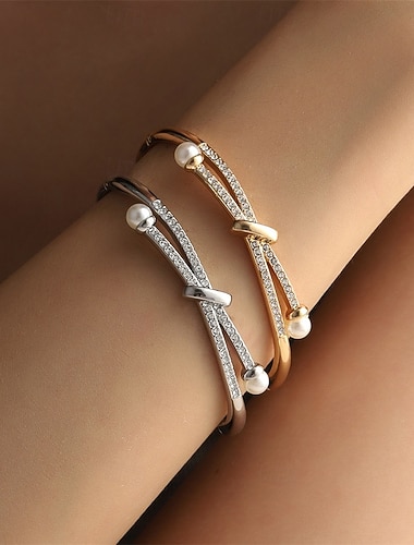  Bracelet Jonc Géométrique Zircon Séries de totem Mignon Élégant Simple Tendance Bracelet Bijoux Argent Doré Géométrique pour Mariage Soirée Fiançailles Bal de promo