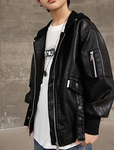 Детские Мальчики Черная кожаная куртка Жакет Верхняя одежда Полотняное плетение Длинный рукав Застегнуться ЗАЩИТА ОТ ВЛАГИ Защита от ветра Пальто Повседневные Мода На каждый день Черный Коричневый   Детские Мальчики Черная кожаная куртка Жакет Верхняя одежда Полотняное плетение Длинный рукав Застегнуться ЗАЩИТА ОТ ВЛАГИ Защита от ветра Пальто Повседневные Мода На каждый день Черный Коричневый