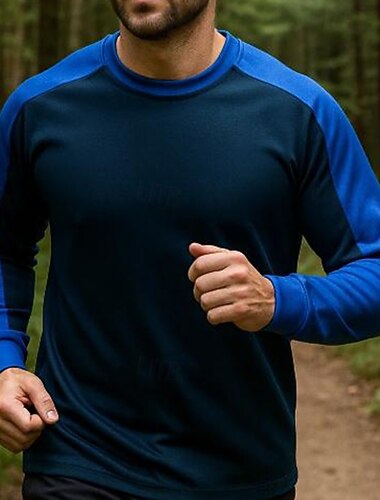  בגדי ריקוד גברים חולצת אימון חולצת ריצה עם סוודר שרוול ארוך צמרות בגדי ספורט ומנוחה קולור בלוק חדר כושר ריצה כושר וספורט בגדי ספורט לבוש אקטיבי שחור צהוב סגול