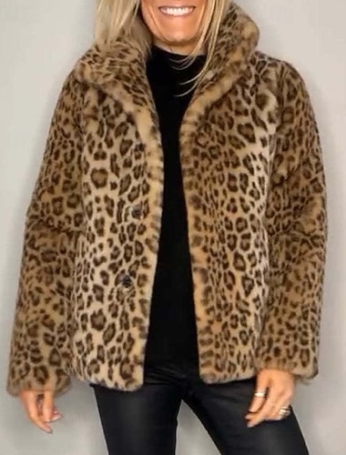  Damen Wintermantel Jacke Warm Bequem Tasche Lässig Leopard Urlaub Alltagskleidung Ausgehen Wochenende Kurz Umlegekragen Normale Passform Langarm Oberbekleidung Rosa Blau Braun Herbst Winter