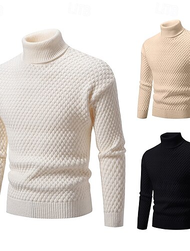  Per uomo Felpa Maglione A Coste Maglia Top Regolari Lavorato a maglia Slim Fit Semplice Dolcevita Maglieria Contemporaneo Casuale Abbigliamento quotidiano Abbigliamento Autunno Nero Bianco M L XL