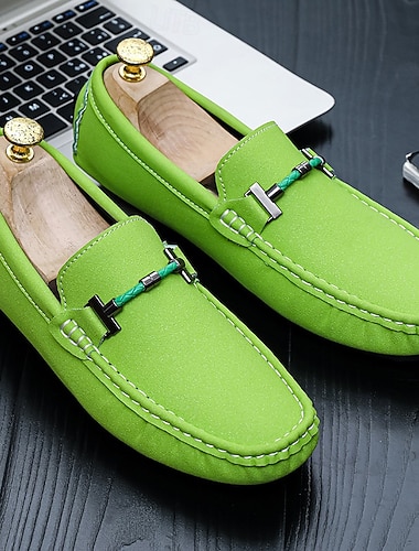  Miesten Mokkasiinit 오피스 / 비즈니스 Pluskoko Kävely Vapaa-aika Päivittäin PU-nahka Mukava Polvisaappaat Loaferit Keltainen Pinkki Vaalea purppura