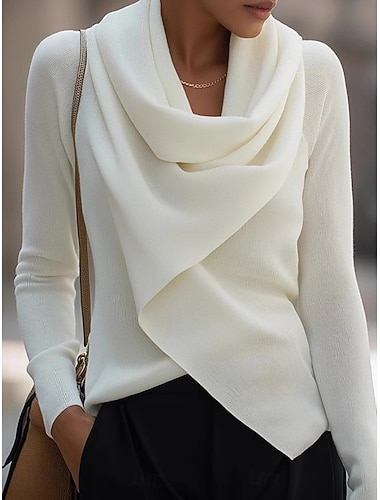  Női Blúz Tömör szín Elegáns Stílusos Alap Hosszú ujj Kámzsanyak Normál felsők Napi Fodrozott Fehér Tavasz Ősz Tél