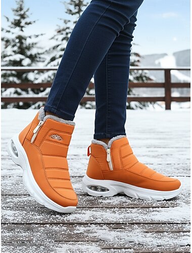  Damskie pomarańczowe, wodoodporne, zimowe śniegowce – ciepłe, wyściełane futrem botki do noszenia na świeżym powietrzu, na wędrówki i w chłodne dni
