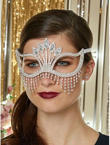  Damesmasker met strass-steentjes, elegant oogmasker met bungelende franjes voor kostuumbals en gala's &feest evenementen