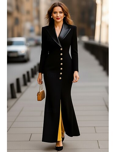  Dames Smokingjurk A-lijn Trompet zeemeermin Bruiloft Formeel Satijn Stretch crêpe Elegant glinsterende Lange mouw Tot de grond Puntige revers Rits