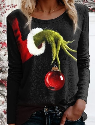  חג המולד בגדי ריקוד נשים חולצה קצרה גראפי איש שלג חג מולד וינטאג' אופנתי מסוגנן שרוול ארוך צווארון עגול קצר צווארון עגול חולצות רגילות יומי סוף שבוע דפוס שחור ורוד מסמיק קיץ אביב סתיו חורף