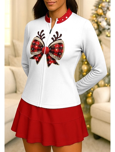  Noël Femmes Géométrique T-shirt de sport Chemise de tennis Haut de tennis manche longue Fermeture éclair Floral UPF50+ Résistant aux UV Haute élasticité Évacuation de l'Humidité Respirant Volley-ball