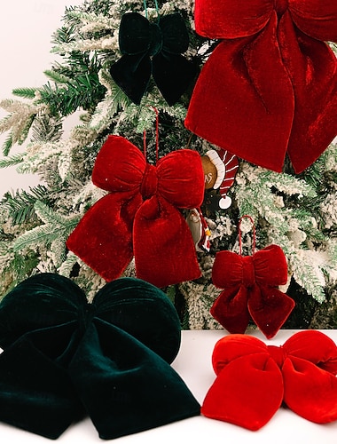  Jouluiset samettiset rusettikoristeet, ylelliset punaviinistä valmistetut samettinauhoista valmistetut rusetit roikkuvat joulukuusikoristeet, elegantti lomakoristeet kotiin, juhliin, häihin,