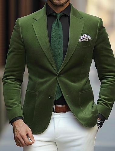 Blazer masculino de veludo, jaqueta com gola entalhada, moda festa casual, cor sólida, amarelo, vermelho, roxo, ajuste sob medida, abotoamento simples, dois botões   Blazer masculino de veludo, jaqueta com gola entalhada, moda festa casual, cor sólida, amarelo, vermelho, roxo, ajuste sob medida, abotoamento simples, dois botões