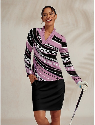  Femmes T-shirt POLO Violet manche longue Top Vêtements de golf pour femmes, tenues, vêtements