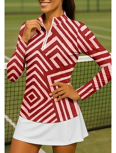  Dame Geometrisk قميص Sportsskjorte POLO T-skjorte Tennisskjorte Langermet Glidelås Blomster UPF50+ UV-bestandig Høy Elastisitet Fukttransport Pustende Tennis Golf Pickleball Høy krage Glidelåskrage