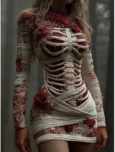 فستان مصغر نسائي فستان سويت شيرت عطلة عفوية بوهيمي آخر مسائية ملائمة طباعة جمجمة بأكمام طويلة ياقة دائرية حمراء خريف شتاء   فستان مصغر نسائي فستان سويت شيرت عطلة عفوية بوهيمي آخر مسائية ملائمة طباعة جمجمة بأكمام طويلة ياقة دائرية حمراء خريف شتاء