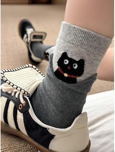  Meias femininas de algodão – lindos desenhos bordados de animais, como gatos e cachorros, macios e confortáveis, perfeitos para uso casual e atividades do dia a dia
