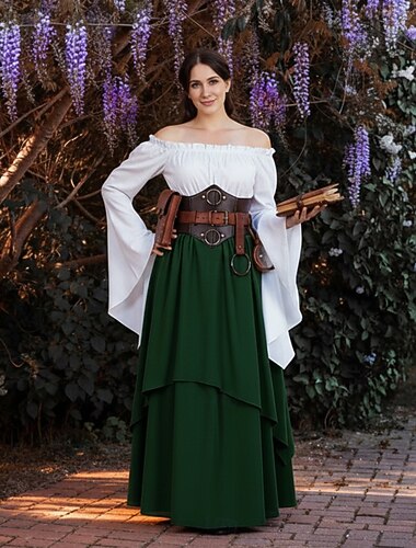  Ispirato al vintage Costume da festa Mascherata Manica a Campana Tinta unica Costume Per donna Celtico Costumi da pirata Fantasia Halloween Mascherata Cocktail party Casual Quotidiano Adulti Camicia