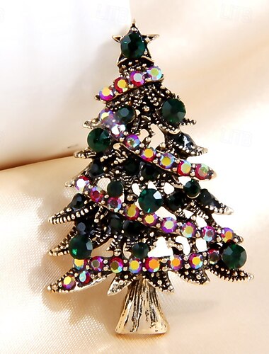  joulukuusen rintaneula – kimaltelevan vihreä ja sateenkaarenvärinen kristallinen juhlapinni naisille
