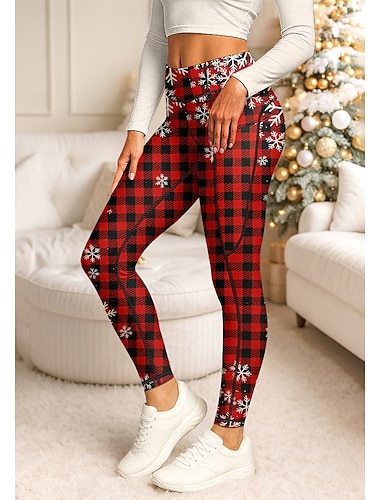  Noël Femmes leggings de pilates Pantalons de fitness Jambières de gymnastique Poches Droit de timbre Poches Latérales Pilates Salle de sport Entraînement en salle Pantalons Collants Leggings Plaid